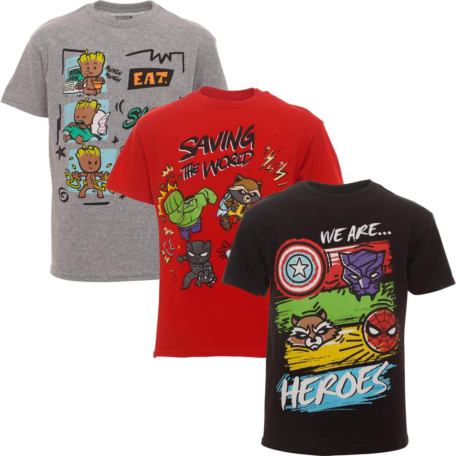 Marvel Avengers Spider-Man Iron Man Thor 3 Pack T-Shirts Toddler to Big Kid